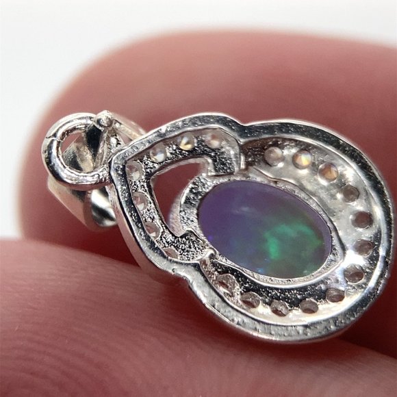 White Precious Opal 1.57ct Platinum Finish Solid 925 Sterling Silver Pendant - Picture 5 of 8